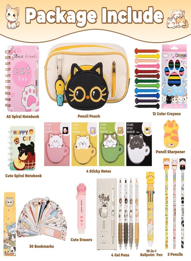 Ulema 58 Pcs Cute Cartoon Cat Stationery Set Cat Lover Gifts Christmas Gifts for Boys Girls with Cat Ballpoint Pen, Gel Pens,for Birthday Gifts,School Office Classroom Supplies. - Image 2